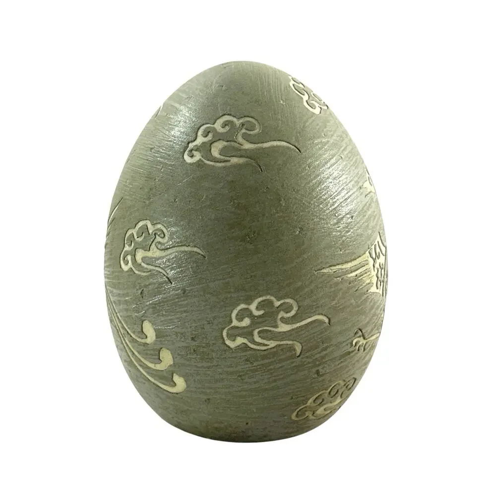 Bombay Co Asian Phoenix Decorative Ceramic Egg Celadon Green 5” Chinoiserie